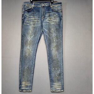 Embellish‎ Jeans Mens 40 Blue Splatter Distressed Stretch Chore Grunge Thrashed